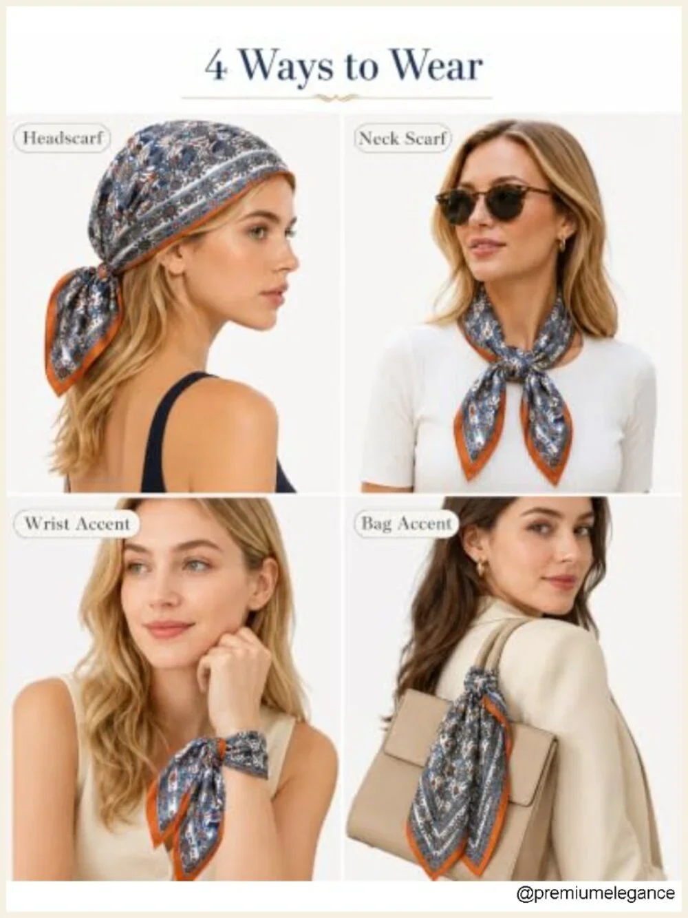 27 Inch Square Satin Scarf for Women, Silk-Like Bandana, Hair Neck Scarf